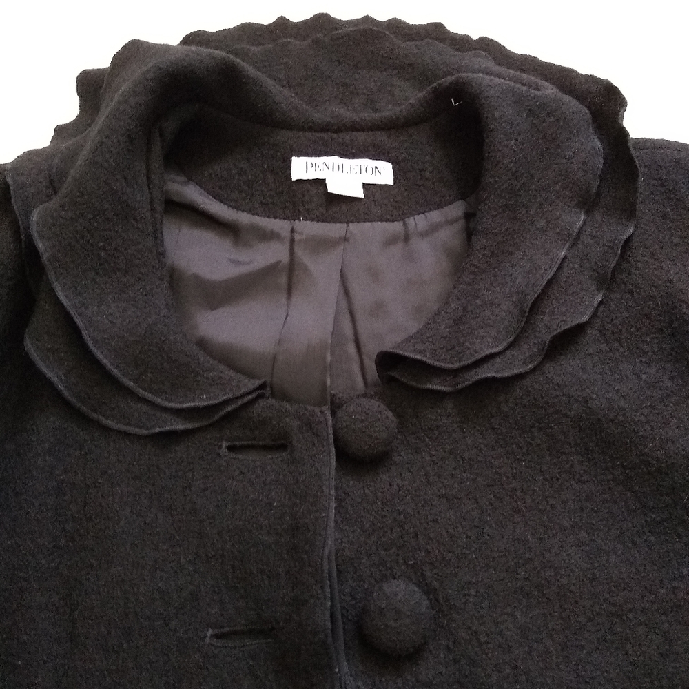 Pendleton Black Wool Ruffled Collar Lined Cardiga… - image 8